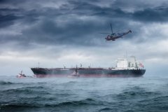 A helicopter rescue mission in difficult stormy weather.